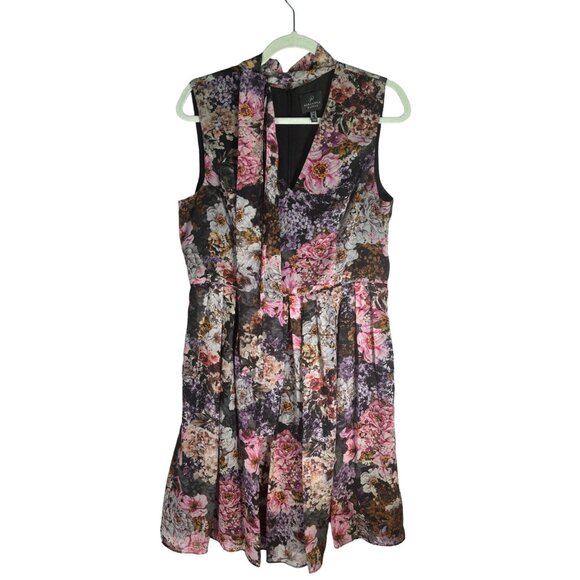 Adrianna Papell Dress Women Floral Print Fit Flare Sleeveless Neck Tie - Picture 13 of 13